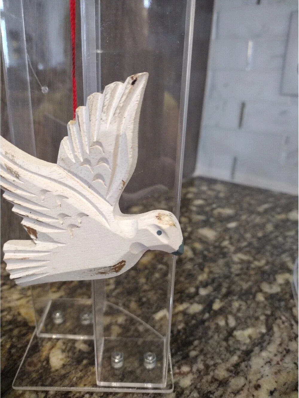 Wooden White Dove Winter Christmas Ornament Santa 3.5